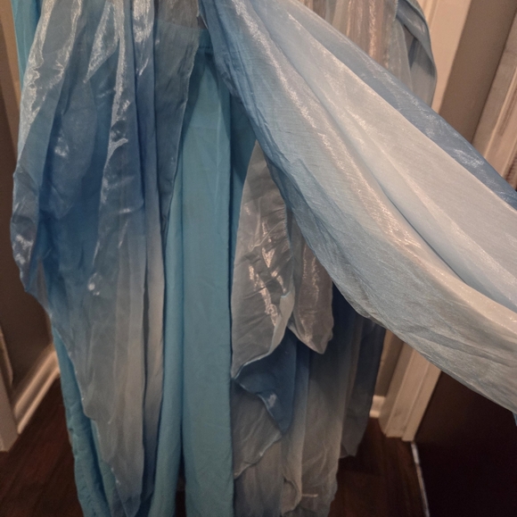 Turquoise Iridescent Bellydance Panel Skirt With Turquoise Harem Pants. - Picture 7 of 7